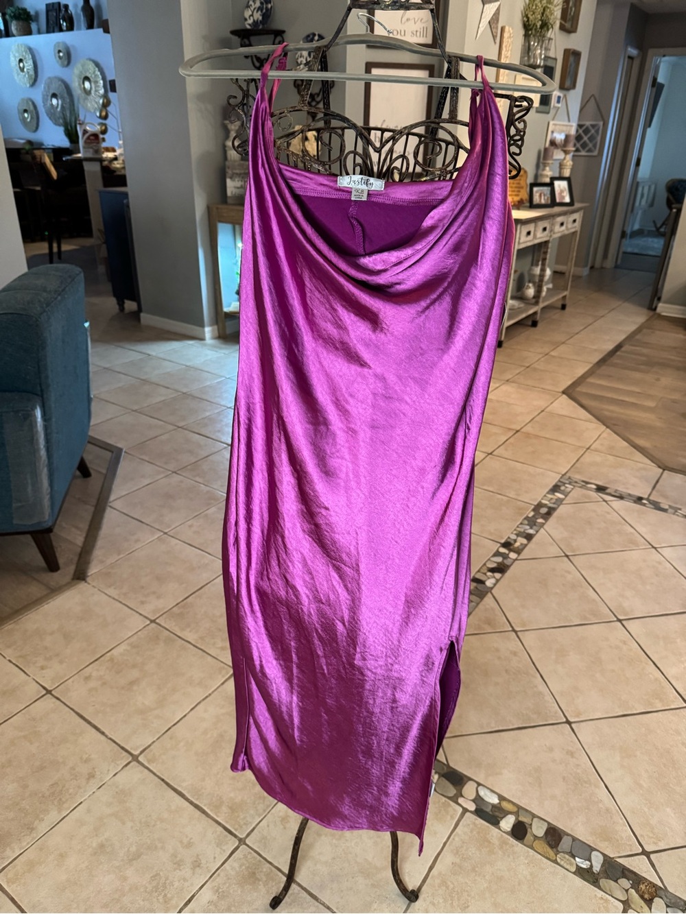 Justify XL Magenta Satin Cowl Neck Midi Maxi Slip Dress Y2K Cocktail Party NWT
